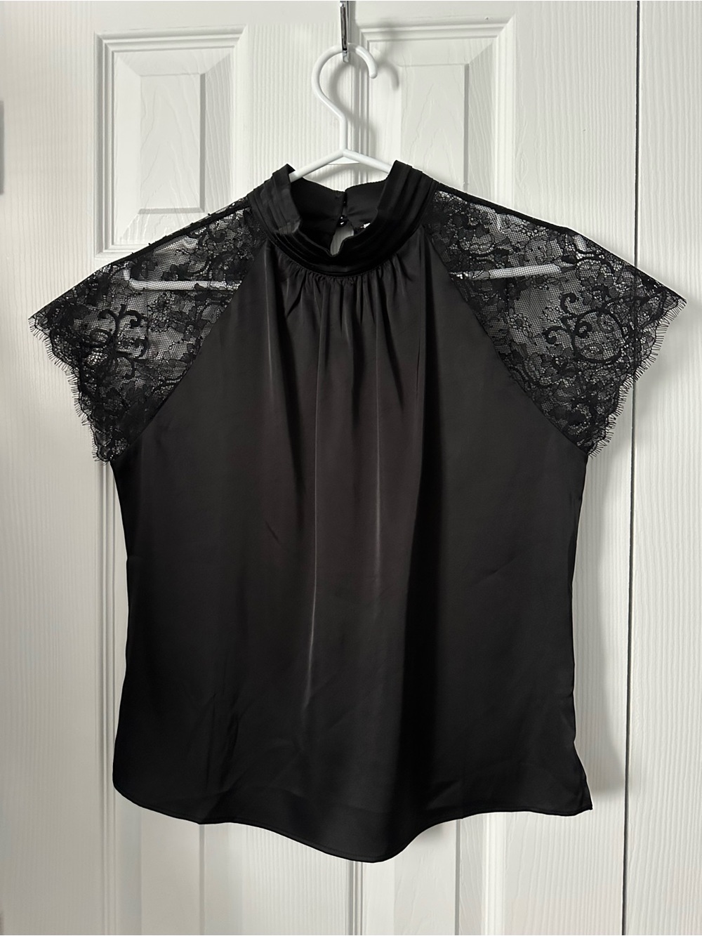 Heartloom Black Lace Short Sleeve, High Neck blouse